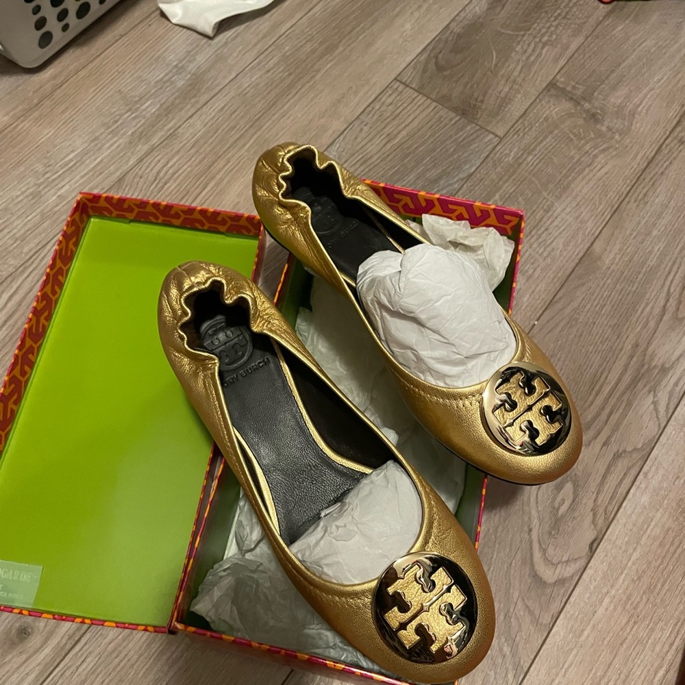 Tory Burch Gold Ballet Flats